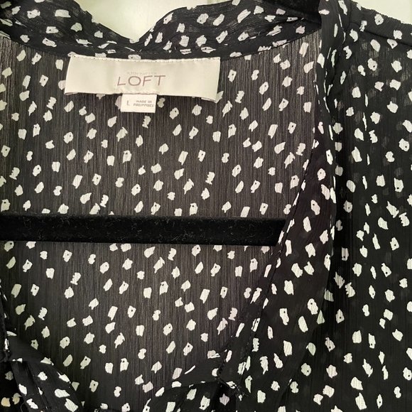 LOFT Black and White Polka Dot Blouse - Picture 3 of 6